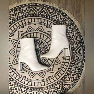 3 Inch Heel White Booties with Slightly Pointed Toe